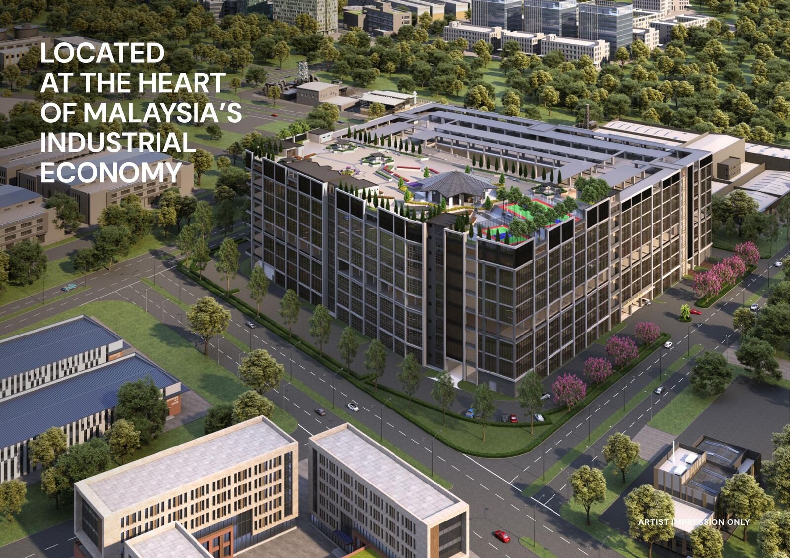 Aerial view of Armani Bizcore within the Bukit Raja industrial belt