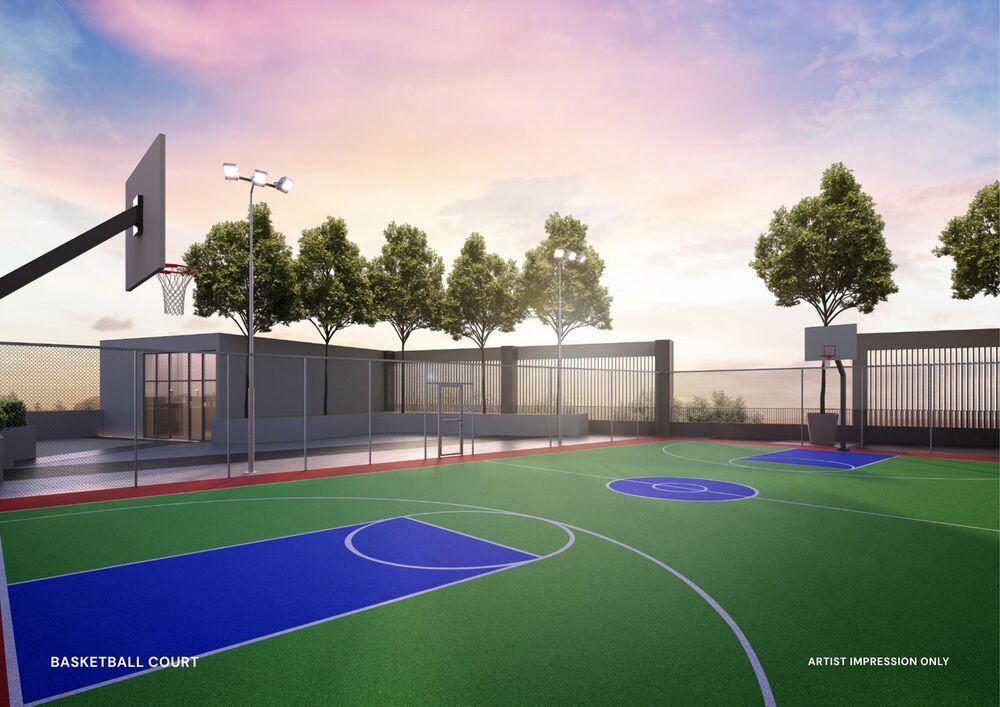 Rooftop basketball court, artist impression