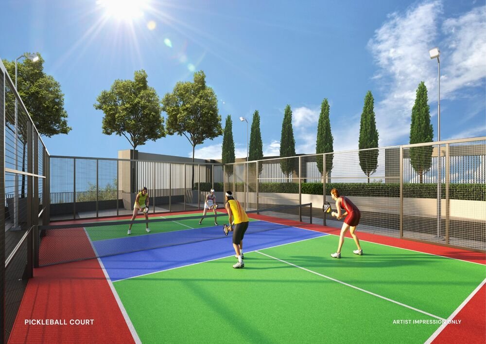 Rooftop pickleball court, artist impression