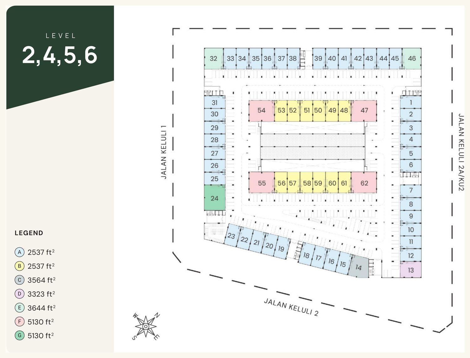 Armani Bizcore Level 2, 4, 5, 6 floor plan with unit numbering